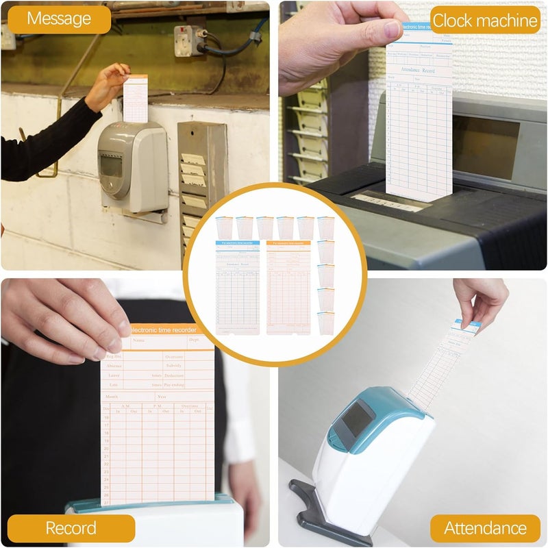 100 Sheets Double-Sided Office Attendance Time Cards Paper for Electronic Time Clocks Weekly Monthly Employee Attendance - Image 3