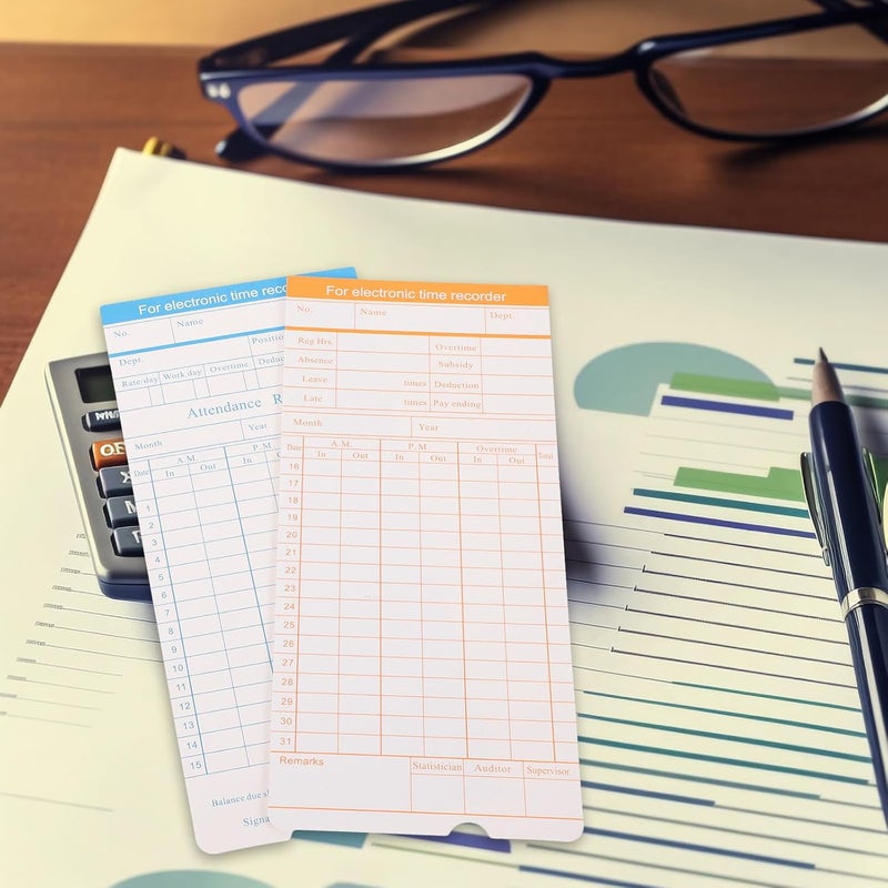 100 Sheets Double-Sided Office Attendance Time Cards Paper for Electronic Time Clocks Weekly Monthly Employee Attendance - Image 4