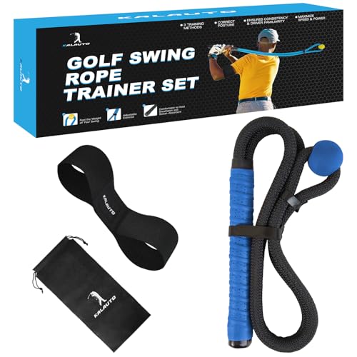 KALAUTO Golf Swing Trainer Rope Aid: Speed Power Tempo Training - Indoor Club Rope Whip Swing Posture Practice Golf Lag Rope Shot Drill Swing Trainer Equipment Exercise Buddy Weighted Ball (Dark Blue) - Image 1