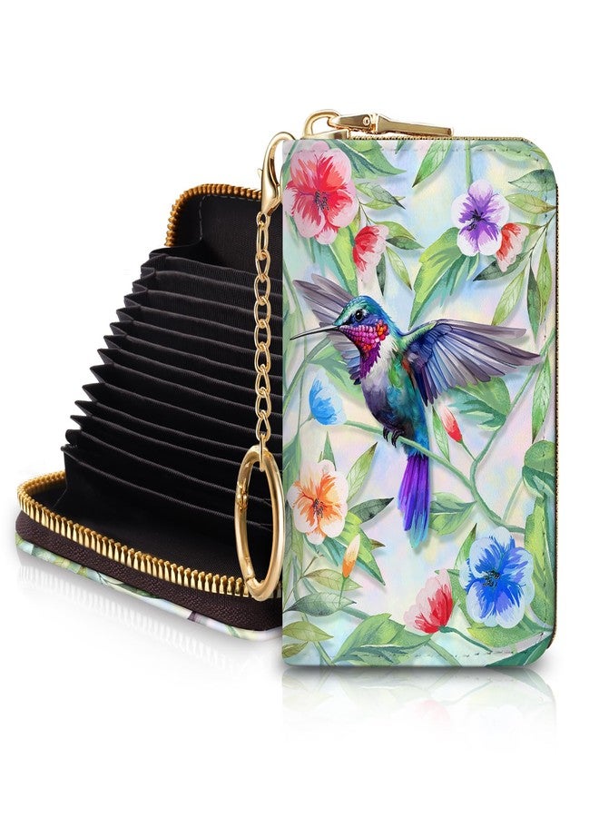 Blusabaca RFID Credit Card Holder Wallets for Women, Small Card Case Wallet with Removable Keychain and Zipper, Leather Card Holder Pocket Business Card Accordion Wallet, Bird, Small, Modern - Image 1