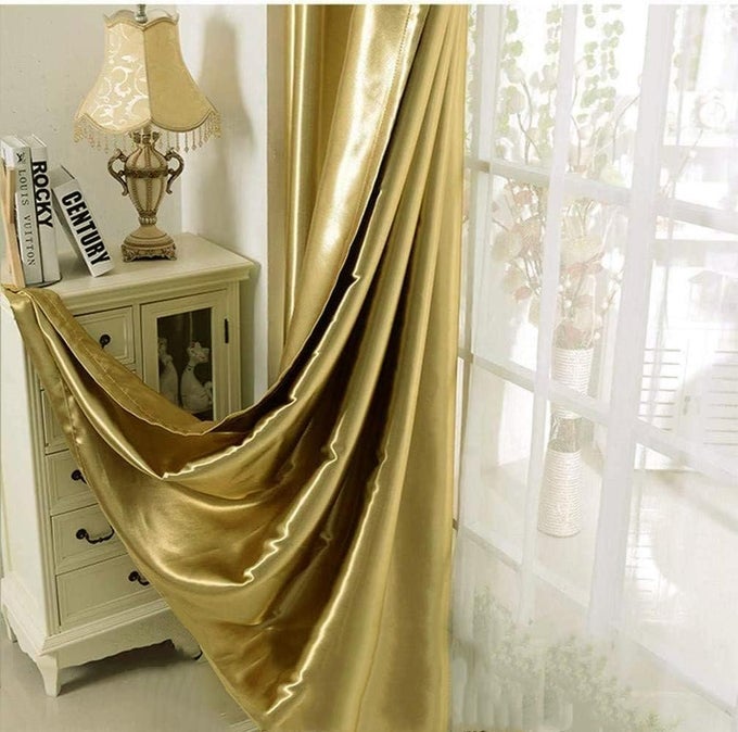 1 PAIR SEMIBLACKOUT GOLD CURTAINS FOR LIVING ROOM BEDROOM GROMMET TOP GOLDEN CURTAINS FOR WINDOWS SHINY GOLD 2 X 52 X 84 INCH