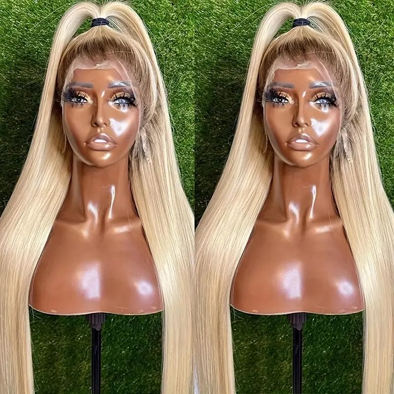 ANDRIA 13X4 HD Lace Front Wigs Straight Hair Glueless Lace Wigs Preplucked Hairline Synthetic Long Silk Straight Natural Wig 200 Density Ombre 613 Blonde wig With Baby Hair For Black Women 26 Inches