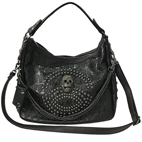 FiveloveTwo Women Skull Chain Handbag Large Capacity Gothic Shoulder Bag Studded Doctor Rivet Tote Satchel - Image 1