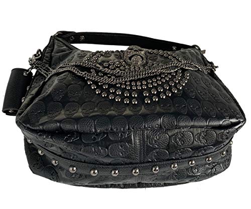 FiveloveTwo Women Skull Chain Handbag Large Capacity Gothic Shoulder Bag Studded Doctor Rivet Tote Satchel - Image 5
