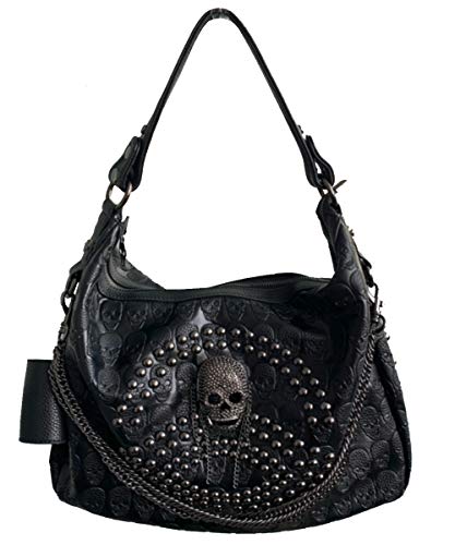 FiveloveTwo Women Skull Chain Handbag Large Capacity Gothic Shoulder Bag Studded Doctor Rivet Tote Satchel - Image 2