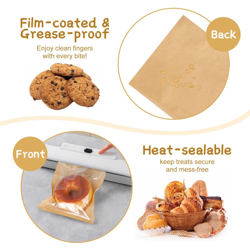 SUREHOME Cookie Bags Small Brown Paper Bags with Window 100 Pcs Thank You Stickers 5.7 x 6.5 Inch Individual Heat Sealable Kraft Bakery Bags for Gift Giving, Treats, Snacks, Baked Goods Packaging - Image 3