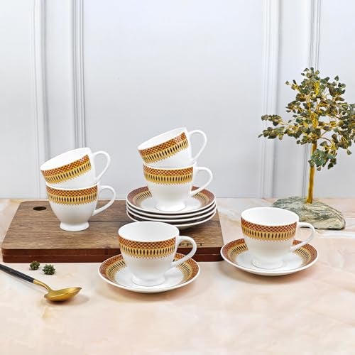 UPC U.P.C. Cup with Saucer Set of 12 Pcs/Tea/Coffee Cups/Microwave Safe Cup Set of 6 for Tea/Bone-Ash Free/Crockery Set Ideal for Daily Use & Gifting., 150 ml - Image 2