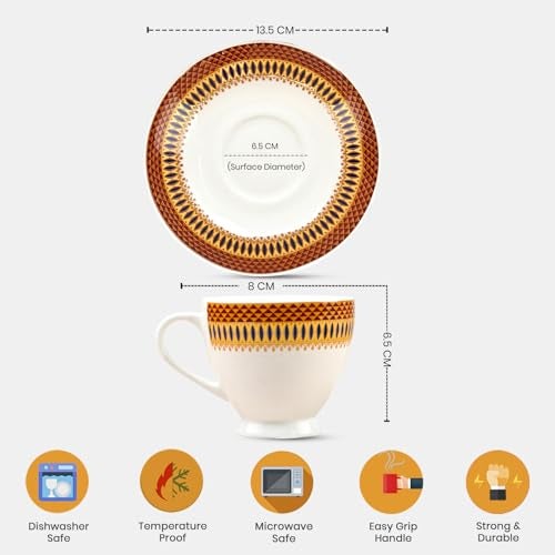 UPC U.P.C. Cup with Saucer Set of 12 Pcs/Tea/Coffee Cups/Microwave Safe Cup Set of 6 for Tea/Bone-Ash Free/Crockery Set Ideal for Daily Use & Gifting., 150 ml - Image 5