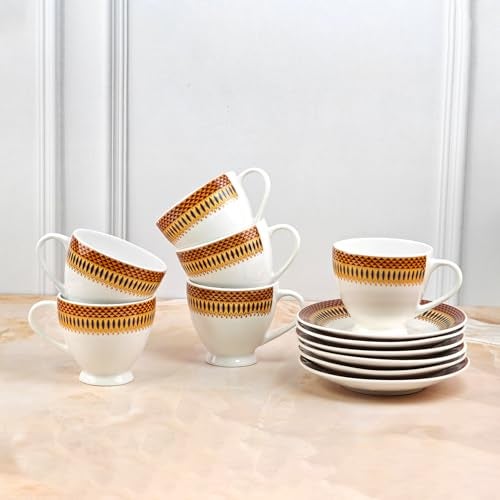 UPC U.P.C. Cup with Saucer Set of 12 Pcs/Tea/Coffee Cups/Microwave Safe Cup Set of 6 for Tea/Bone-Ash Free/Crockery Set Ideal for Daily Use & Gifting., 150 ml - Image 4