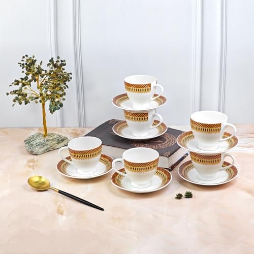 UPC U.P.C. Cup with Saucer Set of 12 Pcs/Tea/Coffee Cups/Microwave Safe Cup Set of 6 for Tea/Bone-Ash Free/Crockery Set Ideal for Daily Use & Gifting., 150 ml - Image 1
