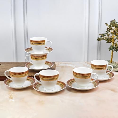 UPC U.P.C. Cup with Saucer Set of 12 Pcs/Tea/Coffee Cups/Microwave Safe Cup Set of 6 for Tea/Bone-Ash Free/Crockery Set Ideal for Daily Use & Gifting., 150 ml - Image 3