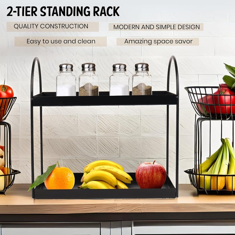 Niyara Iron Metal Heavy Duty Stand 2Tier multistorageMultipurpose Standing Rack Bathroom Countertop Storage Shelf Cosmetic Organizer Holder Kitchen Spice Rack Round Black - Image 2