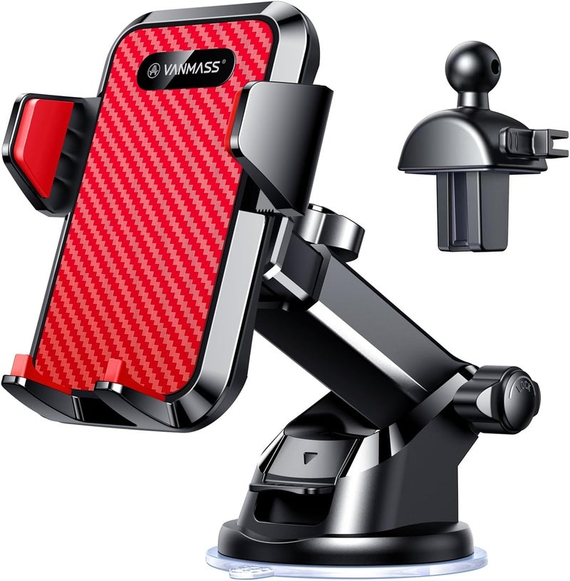 VANMASS ã€2026 Strongest & Military-Grade Car Phone Mount ã€Patent & Safetyã€‘ Ultimate Cell Phone Holder Best Handsfree Dash Windshield Vent for iPhone 17 Pro Max 16 15 Android & Truck Desk Mounts, Red - Image 1