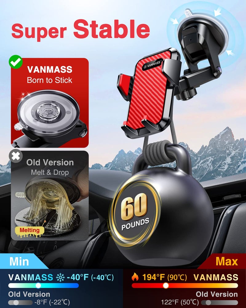 VANMASS ã€2026 Strongest & Military-Grade Car Phone Mount ã€Patent & Safetyã€‘ Ultimate Cell Phone Holder Best Handsfree Dash Windshield Vent for iPhone 17 Pro Max 16 15 Android & Truck Desk Mounts, Red - Image 5