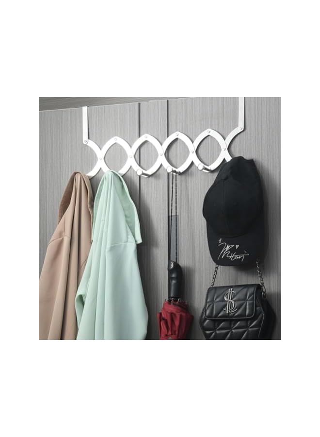 PROMASS promass Over The Door Hooks - 6 Hooks Over The Door Hanger Stainless Steel Telescopic Folding Expandable for Towel Racks Bathroom Kitchen Bedroom Hanging Clothes Hat Towel (Silvery White)  - Image 3