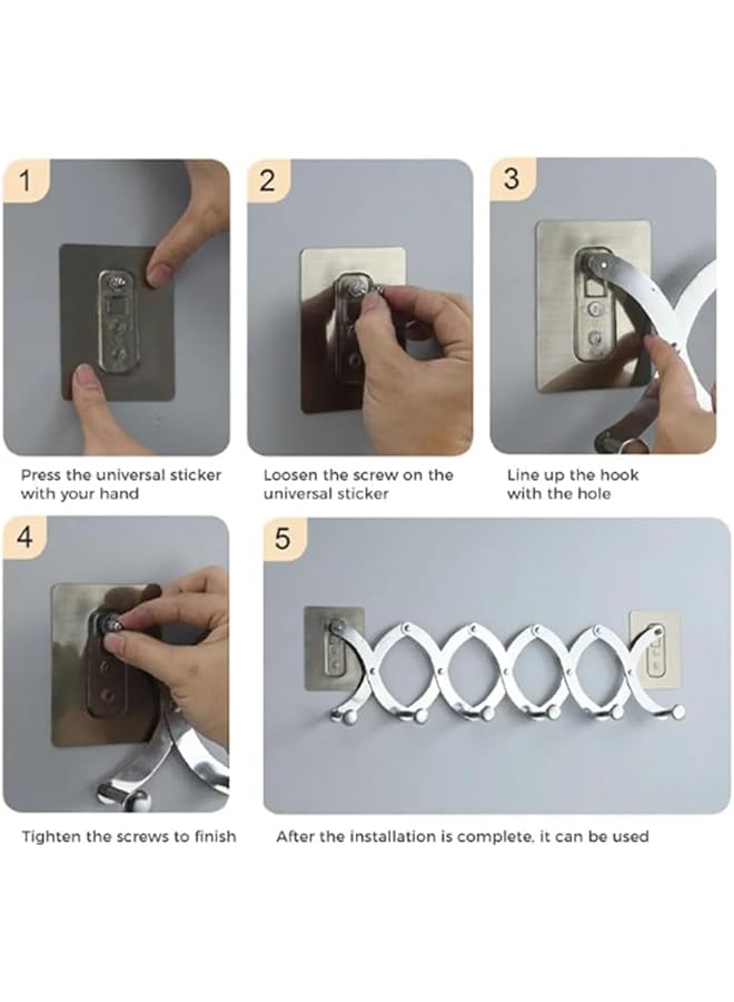 PROMASS promass Over The Door Hooks - 6 Hooks Over The Door Hanger Stainless Steel Telescopic Folding Expandable for Towel Racks Bathroom Kitchen Bedroom Hanging Clothes Hat Towel (Silvery White)  - Image 5