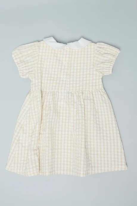 أر أند بي Checked Flared Dress with Peter Pan Collar and Puff Sleeves