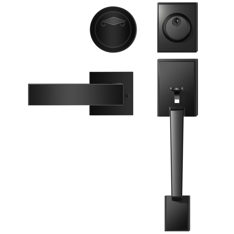 Azdele Front Door Handle and Deadbolt Set Front Door Lock Set Exterior Door Lock Set Front Door Handle with Single Cylinder Deadbolt for Exterior Door Reversible for RightLeftMatte Black Modern