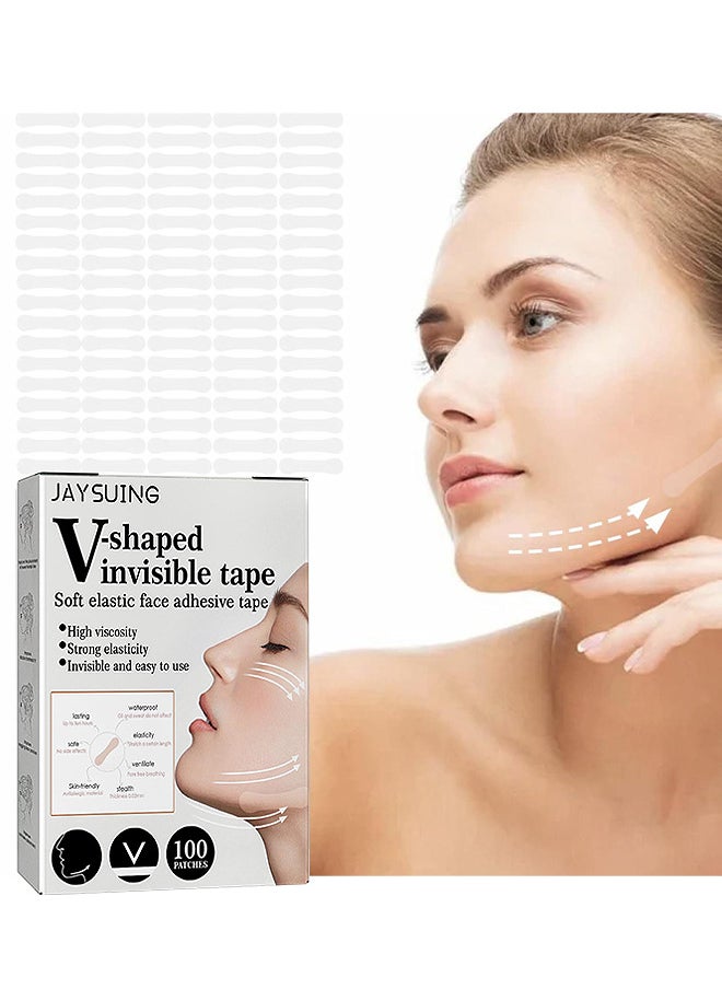 Jaysuing - V Shaped Invisible Tape 100 Pieces Soft Elastic Face Adhesive Tape High Viscosity Strong Elasticity Invisible And Easy To Use For Women - Image 1