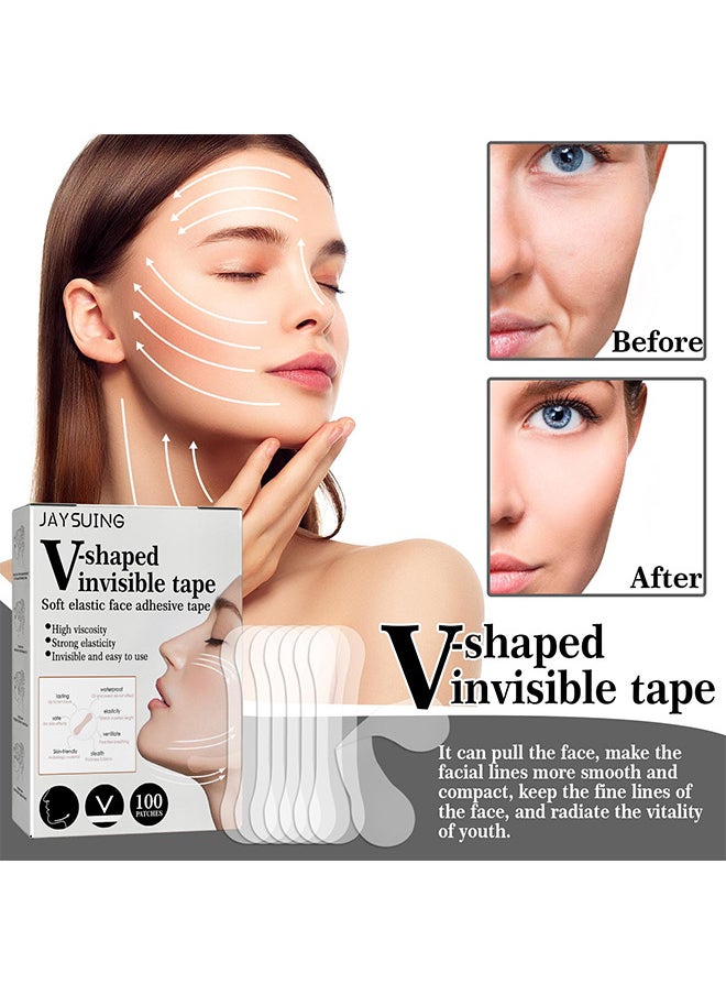 Jaysuing - V Shaped Invisible Tape 100 Pieces Soft Elastic Face Adhesive Tape High Viscosity Strong Elasticity Invisible And Easy To Use For Women - Image 1