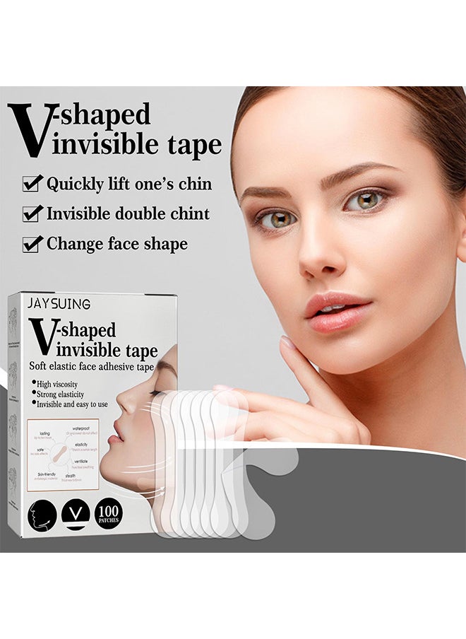 Jaysuing - V Shaped Invisible Tape 100 Pieces Soft Elastic Face Adhesive Tape High Viscosity Strong Elasticity Invisible And Easy To Use For Women - Image 1