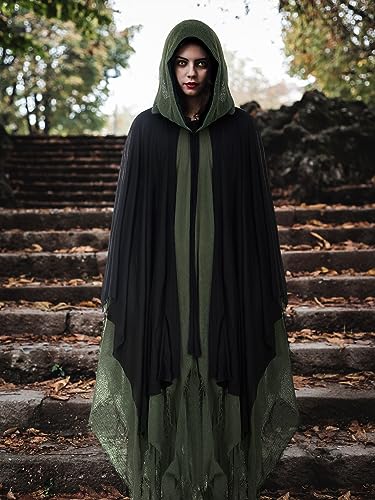 Geyoga Halloween Grim Reaper Costume Halloween Scary Cloak Witch Costume Hooded Cape for Adult Cosplay Props(Dark Green,L) - Image 4
