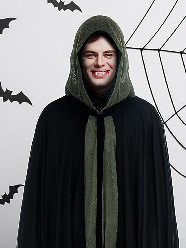 Geyoga Halloween Grim Reaper Costume Halloween Scary Cloak Witch Costume Hooded Cape for Adult Cosplay Props(Dark Green,L) - Image 2