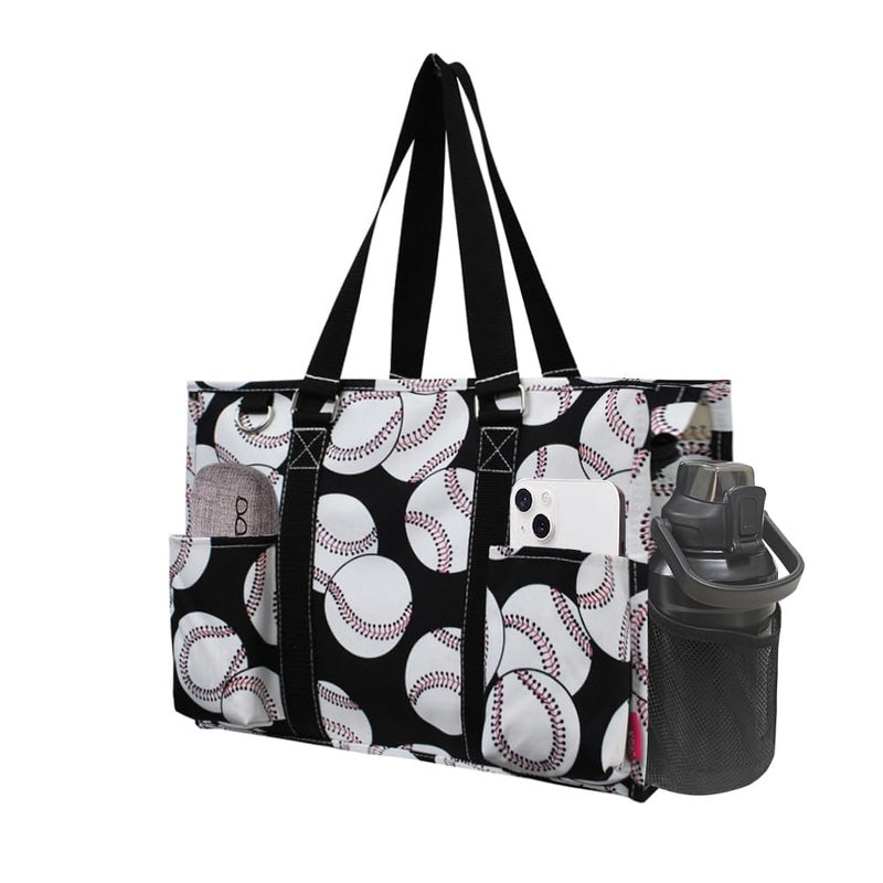 NGIL Utility Water Resistant Tote Bag, Top Zipper Closure, Perfect Gifts for Working Women, Nurses, Gym bag (Baseball- Black) - Image 1