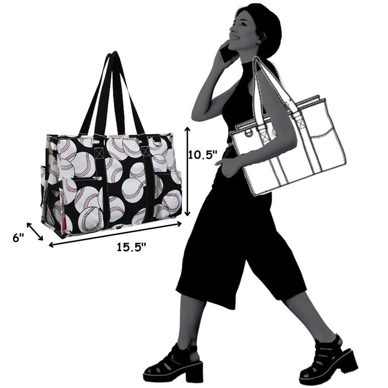 NGIL Utility Water Resistant Tote Bag, Top Zipper Closure, Perfect Gifts for Working Women, Nurses, Gym bag (Baseball- Black) - Image 2