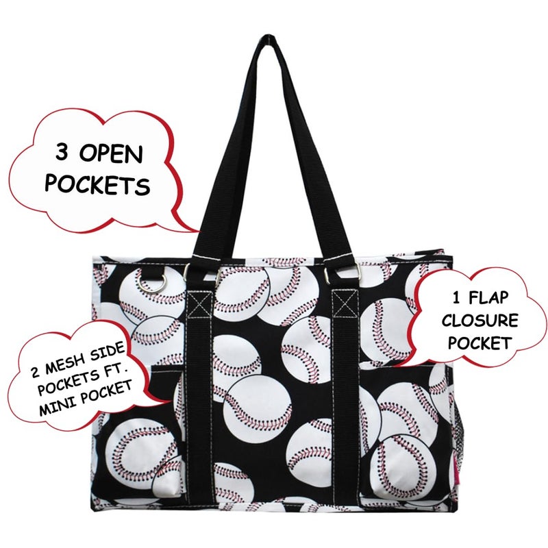 NGIL Utility Water Resistant Tote Bag, Top Zipper Closure, Perfect Gifts for Working Women, Nurses, Gym bag (Baseball- Black) - Image 3