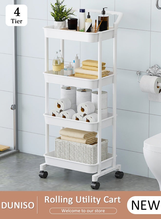 DUNISO 4-Tier Storage Cart with Wheels,Multipurpose Organizer Trolley Cart,Mobile Shelving Unit Organizer,Easily Assemble,for Kitchen, Bedroom, Bathroom, Office, Utility Cart for Snacks, Dishes, Seasonings White - Image 1