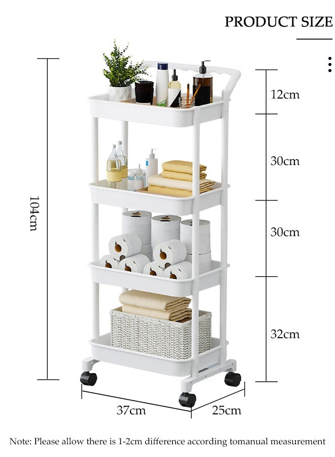 DUNISO 4-Tier Storage Cart with Wheels,Multipurpose Organizer Trolley Cart,Mobile Shelving Unit Organizer,Easily Assemble,for Kitchen, Bedroom, Bathroom, Office, Utility Cart for Snacks, Dishes, Seasonings White - Image 2