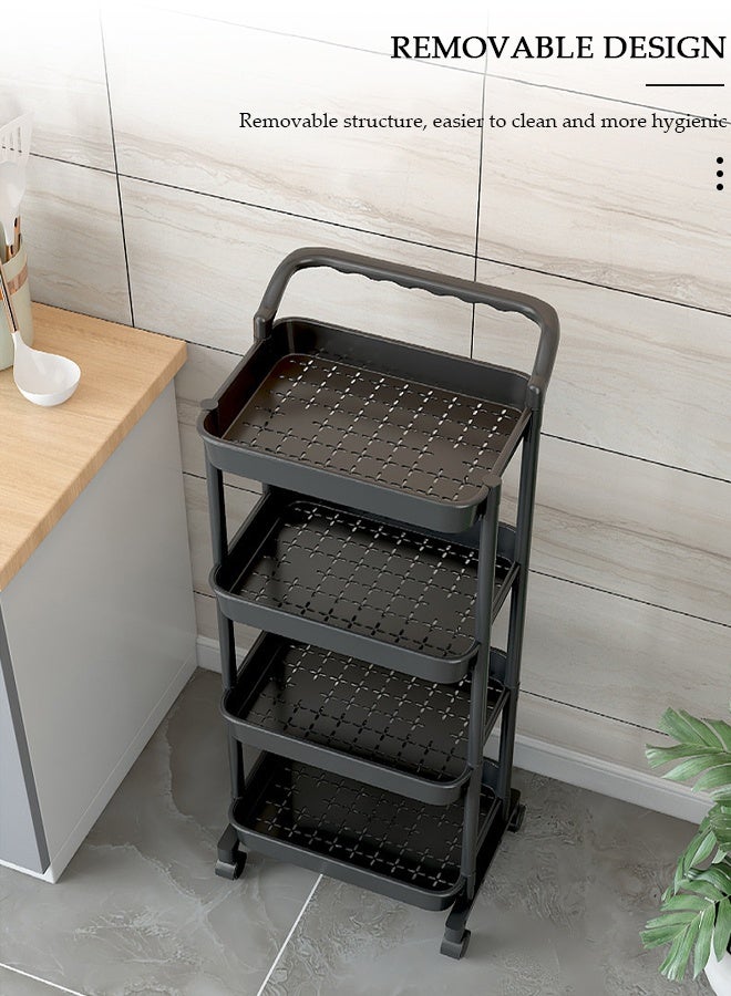 DUNISO 4-Tier Storage Cart with Wheels,Multipurpose Organizer Trolley Cart,Mobile Shelving Unit Organizer,Easily Assemble,for Kitchen, Bedroom, Bathroom, Office, Utility Cart for Snacks, Dishes, Seasonings White - Image 3