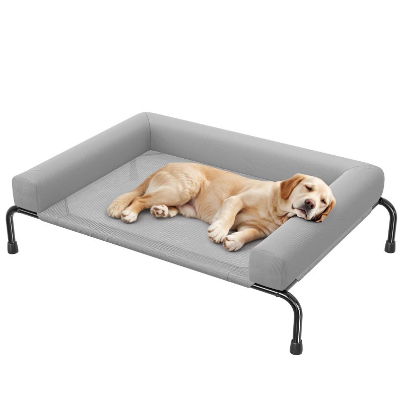 Simple Trending Elevated Dog Bed for Large Dogs, Cooling Raised Dog Cot with Bolsters, Breathable Pet Bed for Outdoor, 47.75" x 31", Grey - Image 1