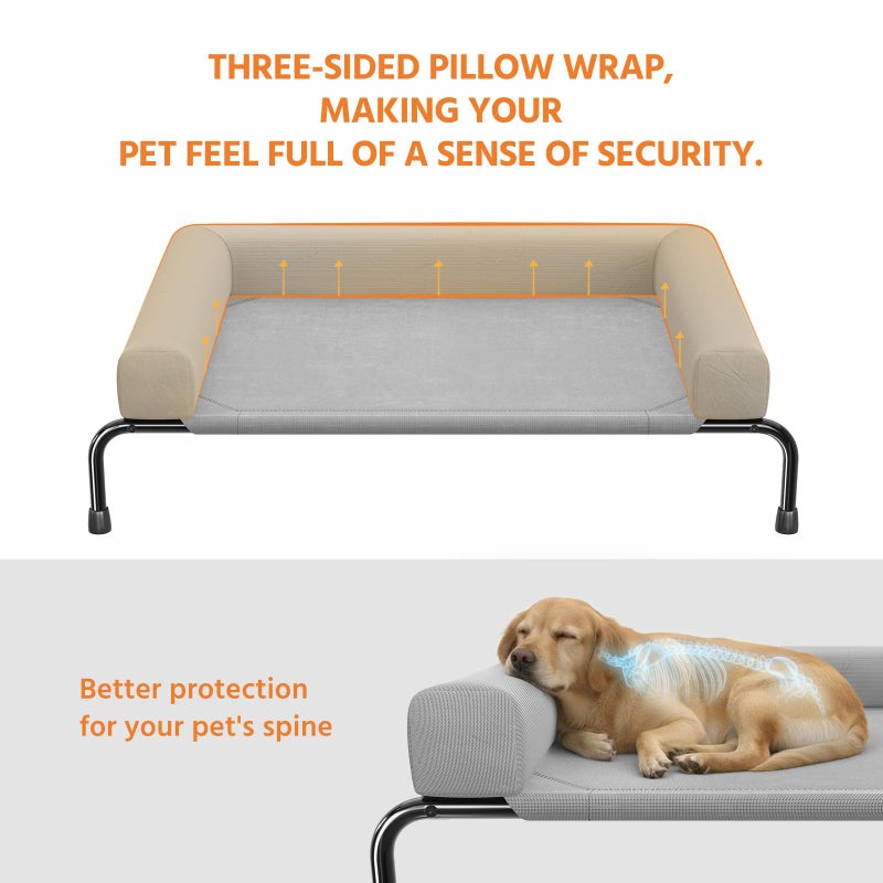 Simple Trending Elevated Dog Bed for Large Dogs, Cooling Raised Dog Cot with Bolsters, Breathable Pet Bed for Outdoor, 47.75" x 31", Grey - Image 3