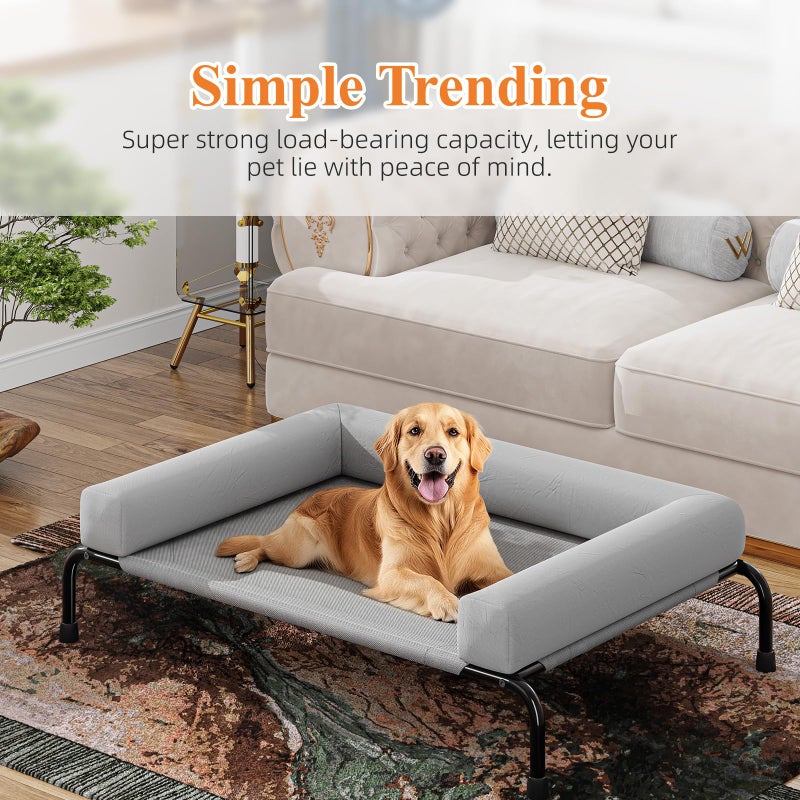 Simple Trending Elevated Dog Bed for Large Dogs, Cooling Raised Dog Cot with Bolsters, Breathable Pet Bed for Outdoor, 47.75" x 31", Grey - Image 2