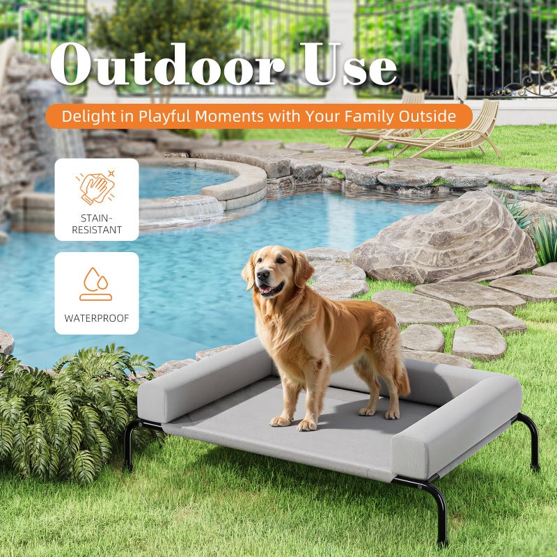 Simple Trending Elevated Dog Bed for Large Dogs, Cooling Raised Dog Cot with Bolsters, Breathable Pet Bed for Outdoor, 47.75" x 31", Grey - Image 4