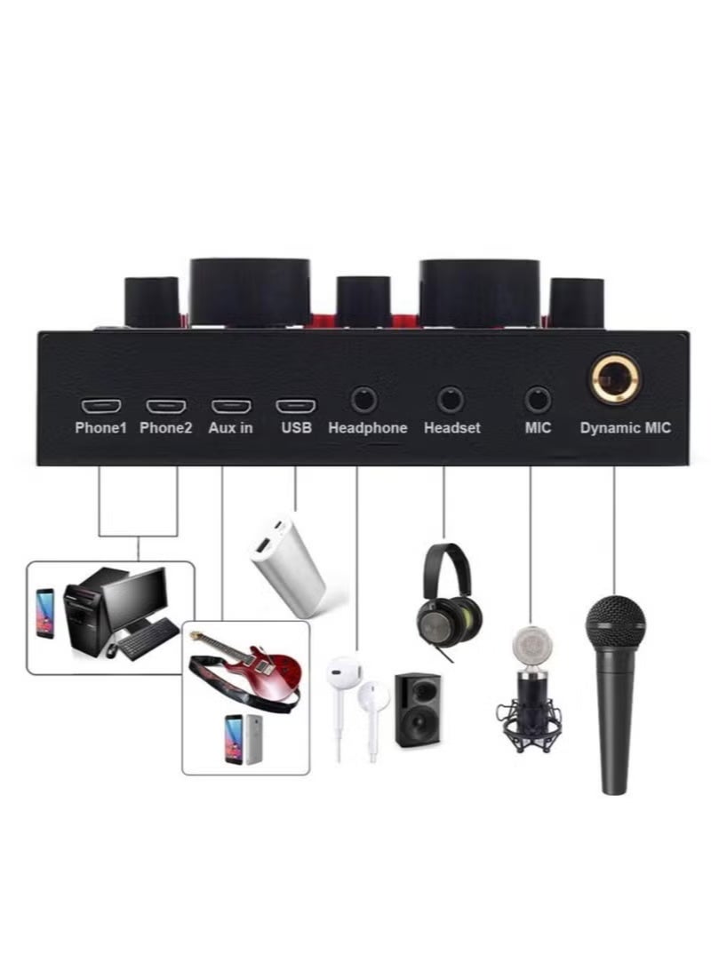 GENNEXT V8 Live Sound Card Portable Mobile Audio Mixer Karaoke Sound Mixer Recording Sound Card for Live Broadcast K Songs, Recording, Voice Chatting with Multiple Funny Sound Effect - Image 2