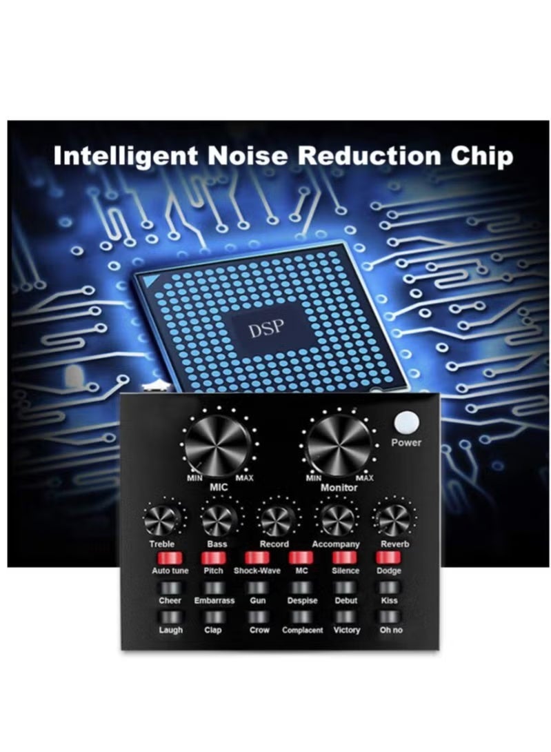 GENNEXT V8 Live Sound Card Portable Mobile Audio Mixer Karaoke Sound Mixer Recording Sound Card for Live Broadcast K Songs, Recording, Voice Chatting with Multiple Funny Sound Effect - Image 3