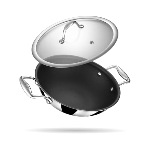 Stahl Artisan Schild 2.4L, 24 cm Kadhai Triply Stainless Steel + PEEK-Reinforced Non-Stick Kadhai | Induction & Gas Compatible | with Glass Lid | Manufacturer Warranty - Image 1