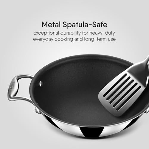 Stahl Artisan Schild 2.4L, 24 cm Kadhai Triply Stainless Steel + PEEK-Reinforced Non-Stick Kadhai | Induction & Gas Compatible | with Glass Lid | Manufacturer Warranty - Image 5