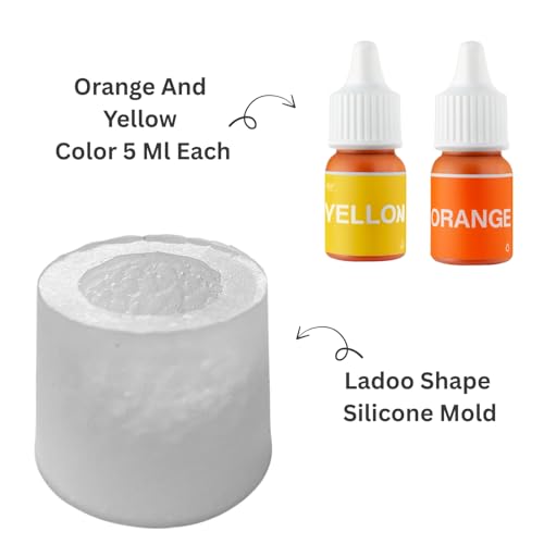 R Wellness® - Ladoo Shape Silicone Mold 3D for Candle Making Motichoor Laduu Mould Soap Resin Art and Craft with Yellow and Orange 5 Ml Each Color Candle Making Kit - Image 2