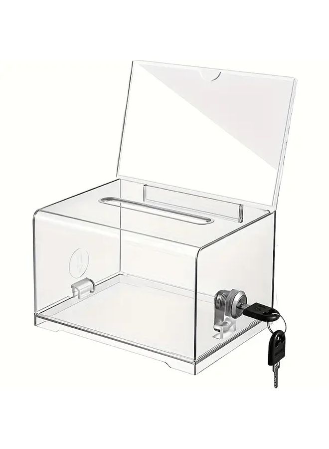 Clear Locking Donation Box Secure Raffle Ticket Holder Tip Jar Suggestion Sign Storage - Image 1