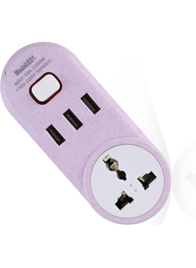 مشترك تمديد الطاقة مع 3 منافذ USB، محول قابس شامل 2500 وات 110-220 فولت، مشترك متعدد المقابس مع مفتاح، شاحن حائط للمنزل والمكتب والسفر - Image 1