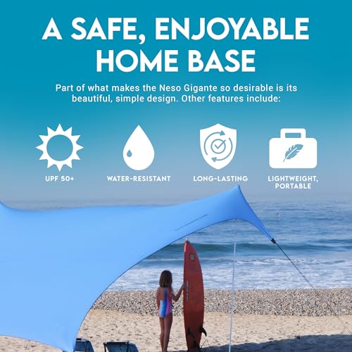 Neso Gigante Portable Beach Tent Sun Shelter - Lightweight Beach Shade Canopy - Easy Setup for Family Outings - Patented Reinforced Corners - UPF 50+ - 8ft Tall, 11 x 11ft - Periwinkle Blue - Image 3