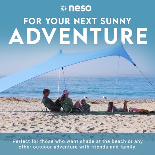Neso Gigante Portable Beach Tent Sun Shelter - Lightweight Beach Shade Canopy - Easy Setup for Family Outings - Patented Reinforced Corners - UPF 50+ - 8ft Tall, 11 x 11ft - Periwinkle Blue - Image 2