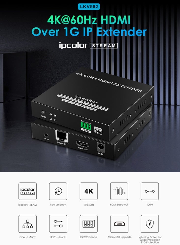 لينكينج موسع HDMI لمسافة 120 متر عبر الشبكة بدقة 4K@60Hz رقم LKV582 من Lenkeng - Image 3