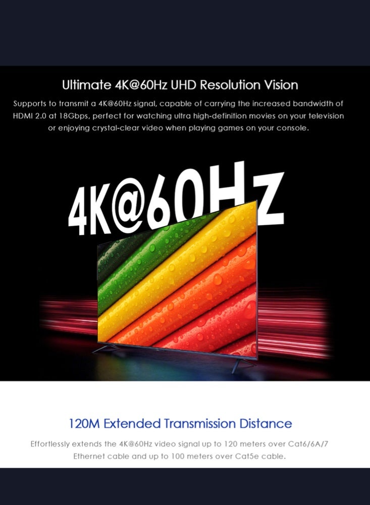 لينكينج موسع HDMI لمسافة 120 متر عبر الشبكة بدقة 4K@60Hz رقم LKV582 من Lenkeng - Image 5