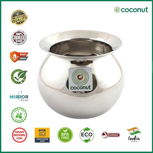 Coconut Stainless Steel Rice Pot | Gundu Pongal Pot | Rice Strainer & Multipurpose Cooker for Gas & Induction | Heavy Gauge Steel | Food Grade Stainless Steel | 13.5 cm | 1 Litre - Image 2