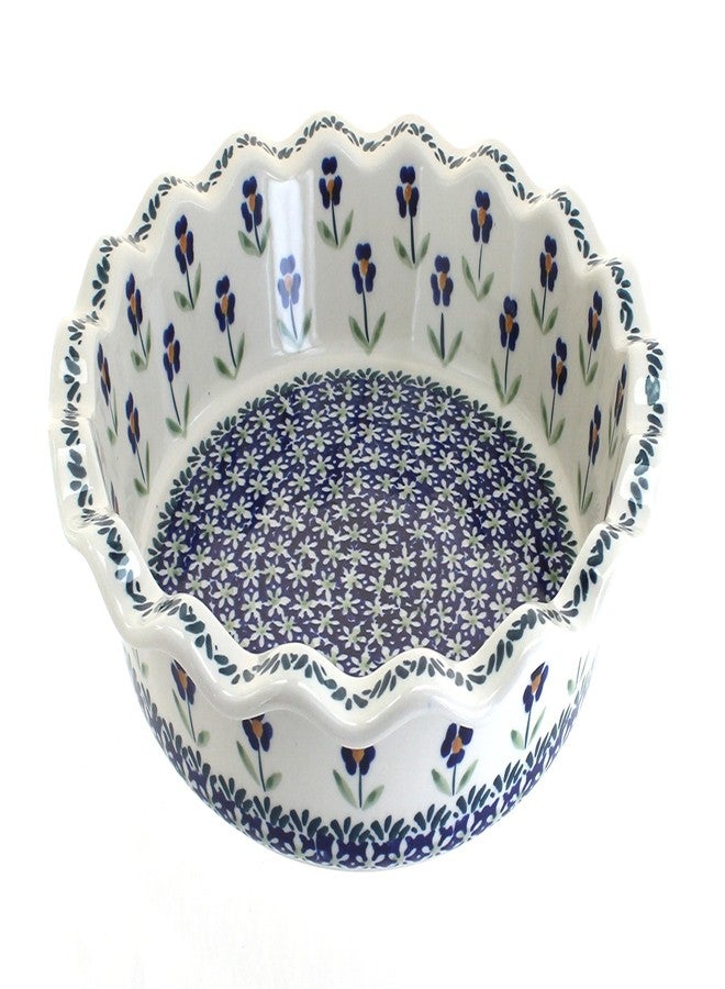 Blue Rose Pottery طبق فطيرة بلو روز من الخزف البولندي - طبق فطيرة بلو ديزي - قطر 10.5 بوصة - طبق خبز سيراميكي، للفطائر والكيش والحلويات - Image 1